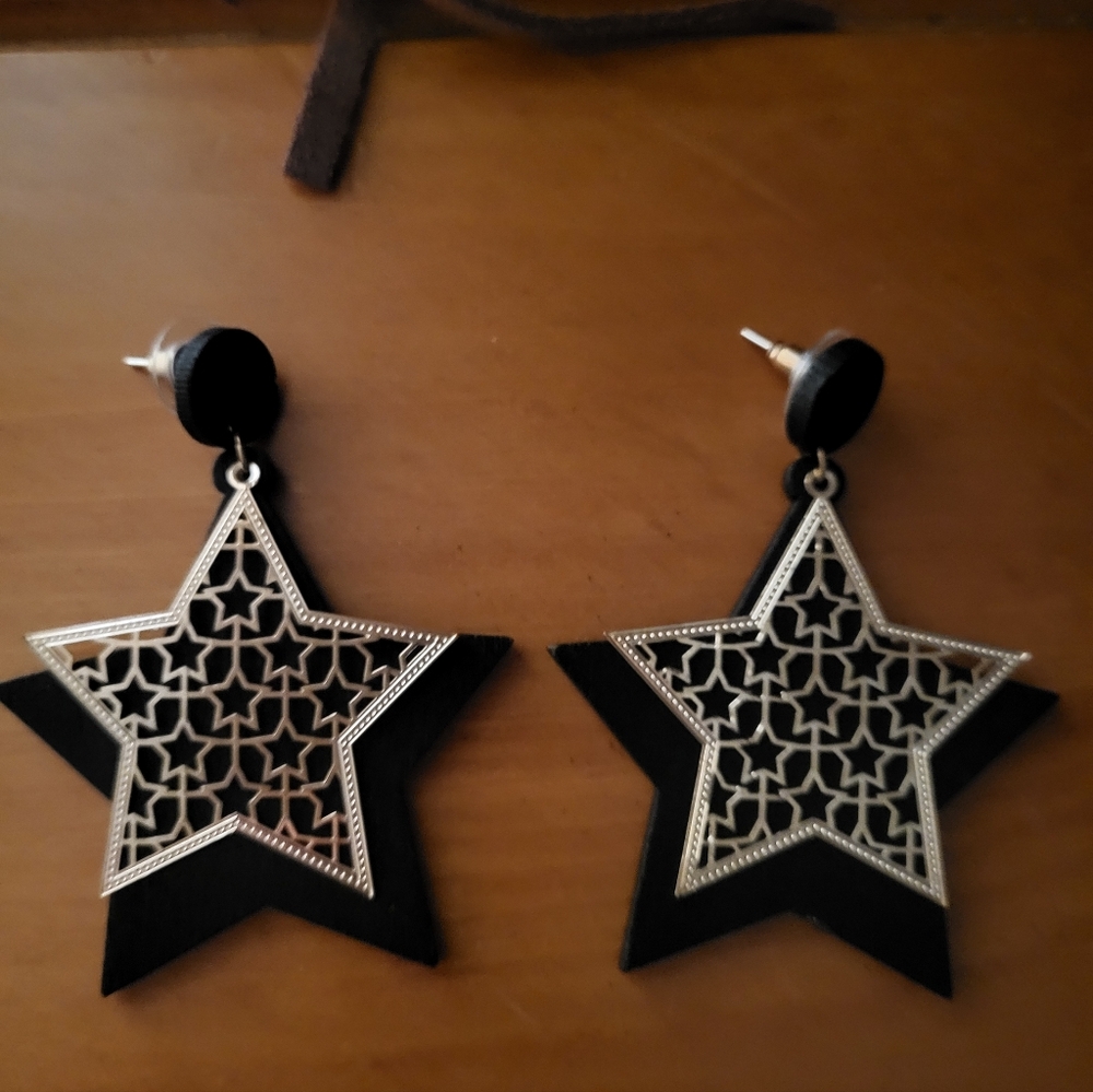 Black and Gold Star Earrings